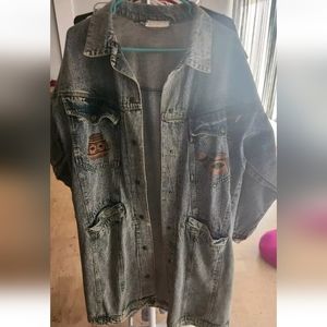 Hand Painted By Nita Long Blue Denim Jacket One Size Native American Mother Baby